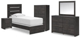 Delmorta Twin Panel Bed, Dresser, Mirror, Chest and Nightstand