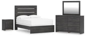 Delmorta Full Panel Bed, Dresser, Mirror and Nightstand