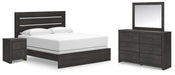 Delmorta King Panel Bed, Dresser, Mirror and Nightstand