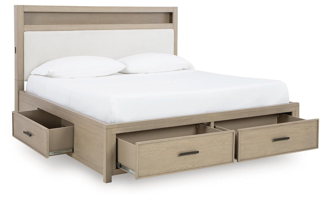 Calmoro King Bookcase Bed with Mirrored Dresser and Nightstand - alternate view 4
