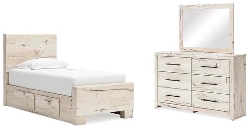 Lawroy Twin Panel Bed with Storage, Dresser and Mirror - alternate view 2