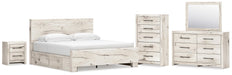 Lawroy King Panel Bed with Storage, Dresser, Mirror, Chest and Nightstand