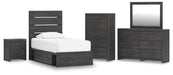 Delmorta Twin Panel Storage Bed, Dresser, Mirror, Chest and Nightstand
