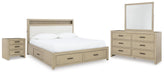 Calmoro Queen Bookcase Bed with Mirrored Dresser and Nightstand