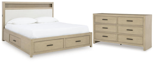 Calmoro King Bookcase Bed with Mirrored Dresser - alternate view 2