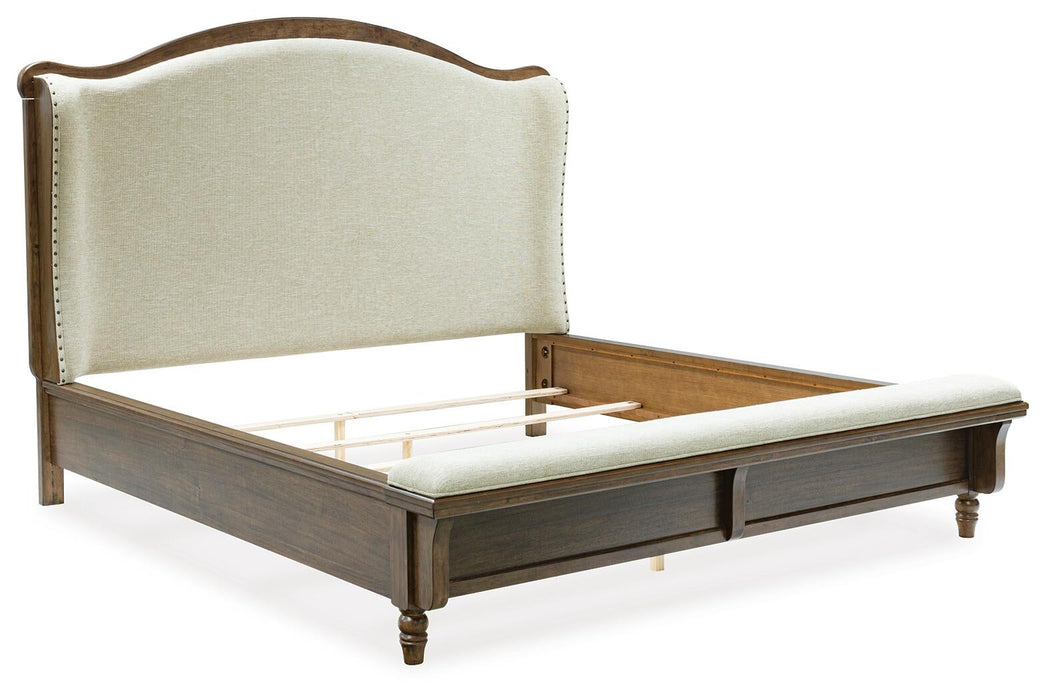Sturlayne Queen Upholstered Panel Bed, Dresser and Mirror - alternate view 5