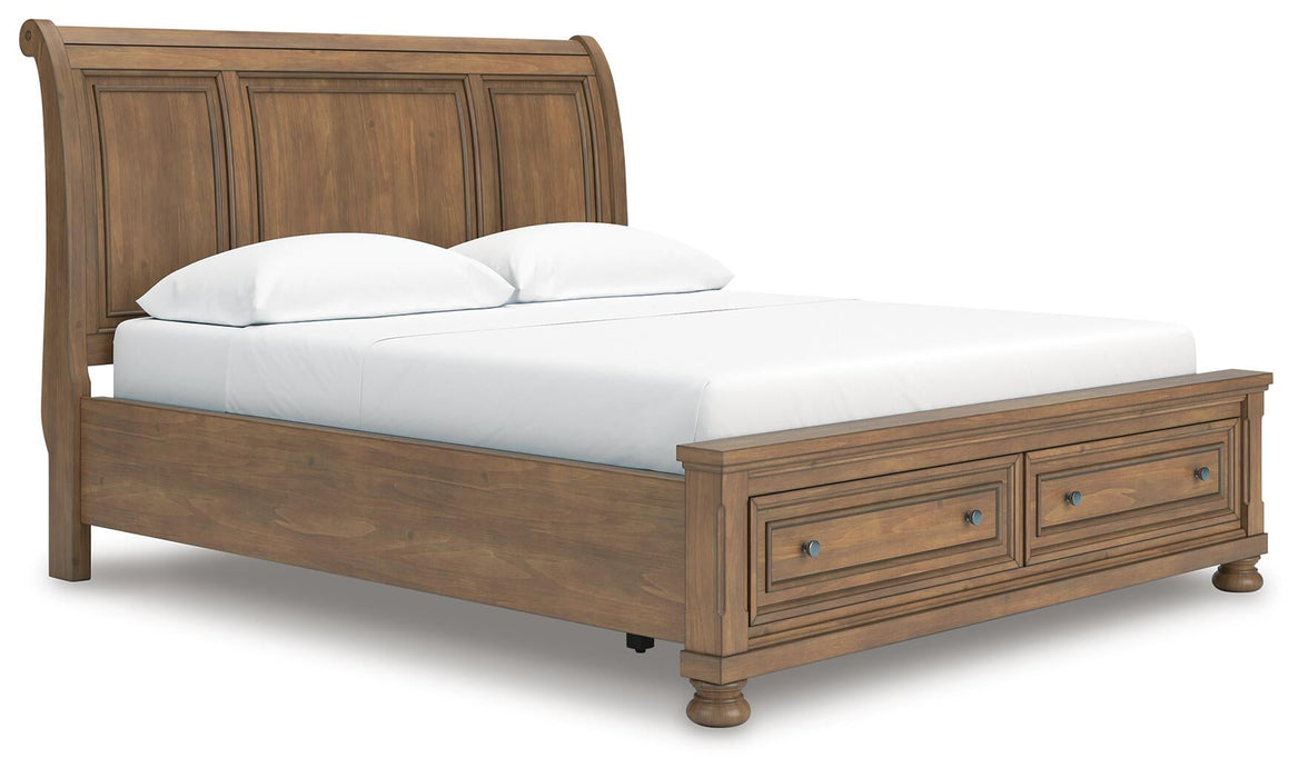 Vandenmore California King Storage Sleigh Bed with Mirrored Dresser and Nightstand - alternate view 8