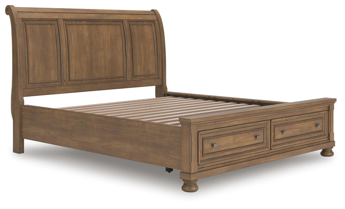 Vandenmore California King Storage Sleigh Bed with Mirrored Dresser and Nightstand - alternate view 12