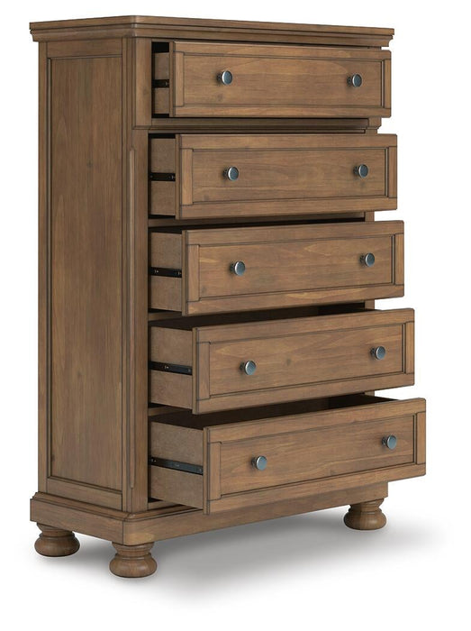 Vandenmore Queen Storage Sleigh Bed with Mirrored Dresser, Chest and Nightstand - alternate view 9