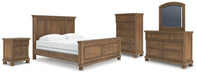 Vandenmore King Panel Bed with Mirrored Dresser, Chest and Nightstand