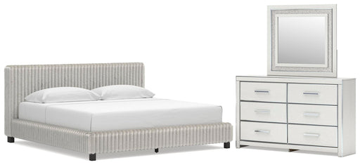 Birmonton King Upholstered Bed, Dresser and Mirror