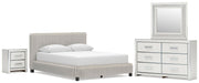 Birmonton Queen Upholstered Bed, Dresser, Mirror and Nightstand