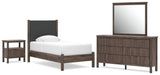 Cadmori Twin Upholstered Panel Platform Bed, Dresser, Mirror and Nightstand