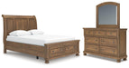 Vandenmore Queen Storage Sleigh Bed with Mirrored Dresser