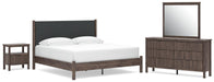 Cadmori King Upholstered Panel Platform Bed, Dresser, Mirror and Nightstand