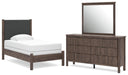 Cadmori Twin Upholstered Panel Bed, Dresser and Mirror