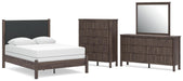Cadmori Full Upholstered Panel Bed, Dresser and Mirror