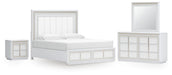 Chalanna California King Upholstered Storage Bed, Dresser and Mirror