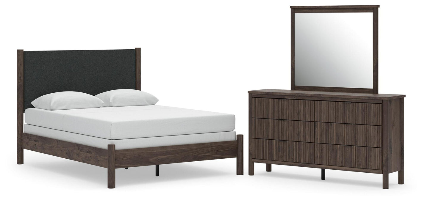 Cadmori Queen Upholstered Panel Bed, Dresser and Mirror - alternate view 2