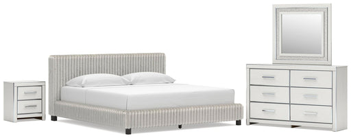 Birmonton King Upholstered Bed, Dresser, Mirror and Nightstand