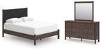 Cadmori Queen Upholstered Panel Bed, Dresser and Mirror
