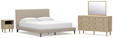 Cielden California King Upholstered Bed with Roll Slats, Dresser, Mirror and Nightstand