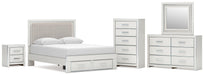 Birmonton Queen Upholstered Panel Platform Storage Bed, Dresser, Mirror, Chest and Nightstand