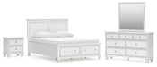 Fortman Queen Panel Storage Bed with Mirrored Dresser and Nightstand