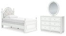 Maylilly Twin Upholstered Panel Bed, Dresser and Mirror
