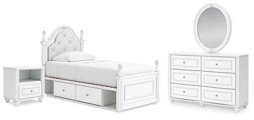 Maylilly Twin Upholstered Panel Storage Bed, Dresser, Mirror and Nightstand