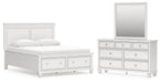Fortman Queen Panel Storage Bed with Mirrored Dresser