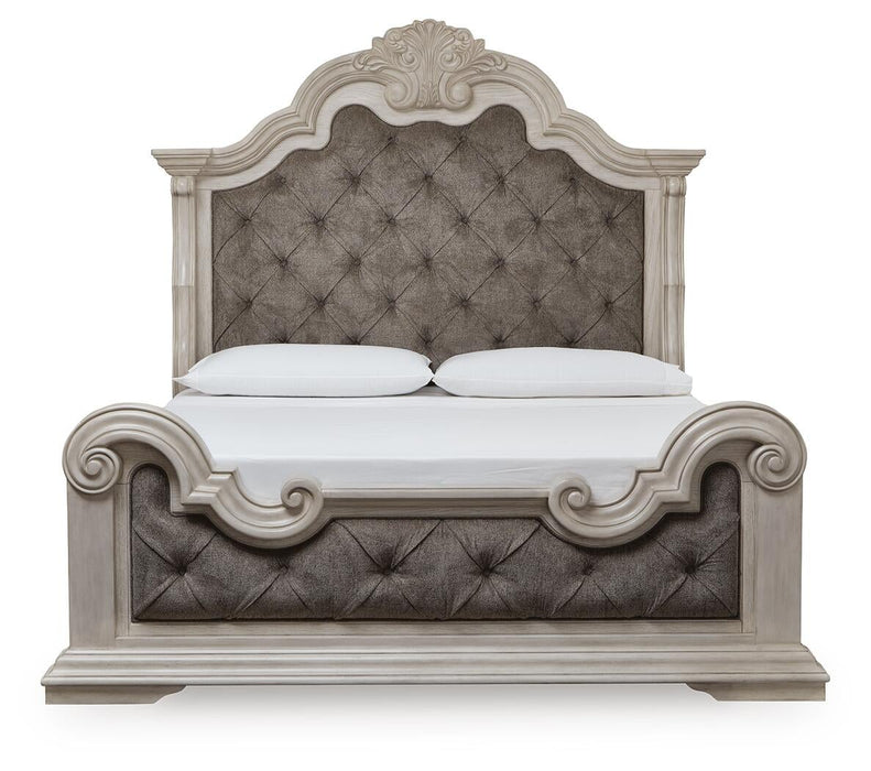 Andonhall California King Upholstered Panel Bed with Mirrored Dresser - alternate view 4