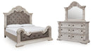 Andonhall California King Upholstered Panel Bed with Mirrored Dresser