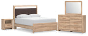 Hollymount Queen Upholstered Platform Bed, Dresser, Mirror and Nightstand