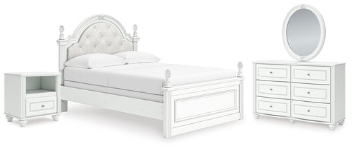 Maylilly Full Upholstered Panel Bed, Dresser, Mirror and Nightstand