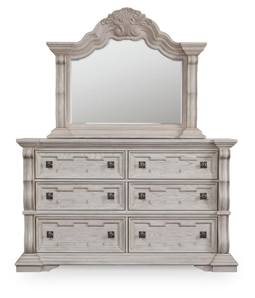 Andonhall California King Upholstered Panel Bed with Mirrored Dresser and Nightstand - alternate view 2