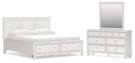 Fortman California King Panel Storage Bed, Dresser and Mirror