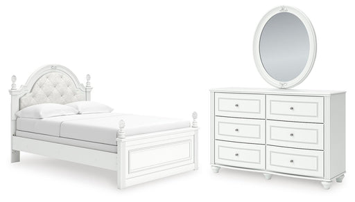 Maylilly Full Upholstered Panel Bed, Dresser and Mirror