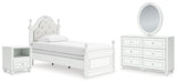 Maylilly Twin Upholstered Panel Bed, Dresser, Mirror and Nightstand