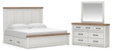 Savonport King Panel Bed with Storage, Dresser and Mirror