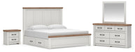 Savonport King Panel Bed with Storage. Dresser, Mirror and Nightstand
