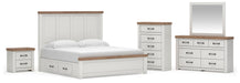 Savonport King Panel Bed with Storage, Dresser, Mirror, Chest and Nightstand