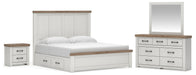 Savonport King Panel Bed with Storage. Dresser, Mirror and Nightstand