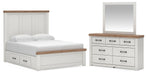 Savonport Queen Panel Bed with Storage, Dresser and Mirror